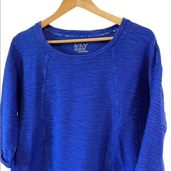 MARC NEW YORK Cobalt Blue Waffle Scoop Neck 3/4 Sleeve Cropped Top M - Picture 3 of 8